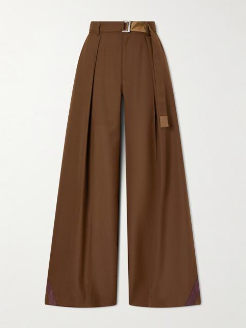 Belted Pleated Crepe Wide-leg Pants