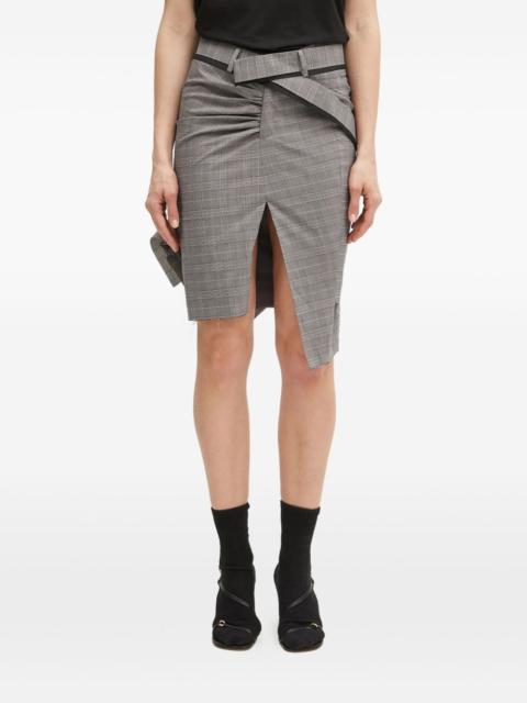 belted check-print skirt