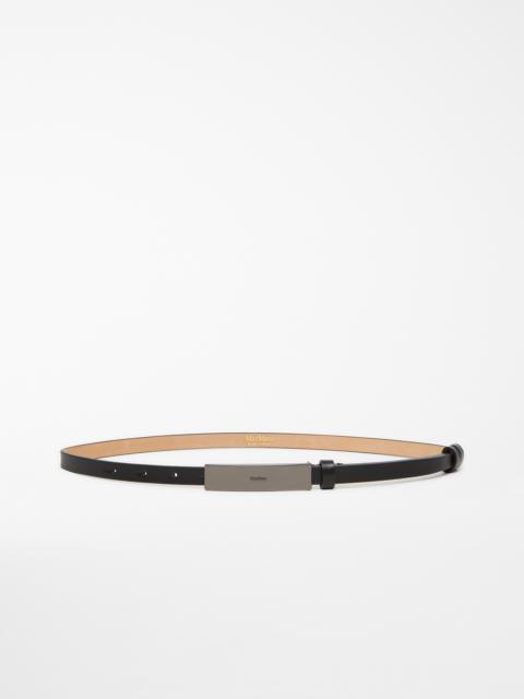 NEWPLATE15 Branded plaque-adorned leather belt