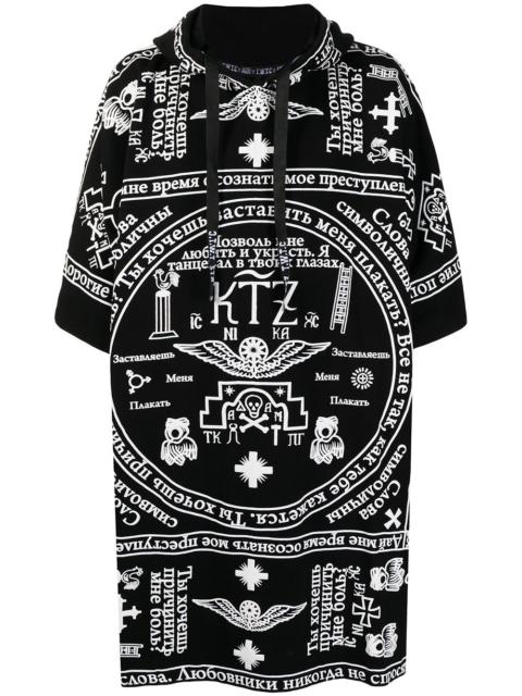 church print hooded kaftan