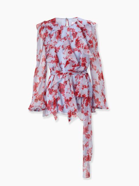 Chiffon Floral-Print Top With Sash