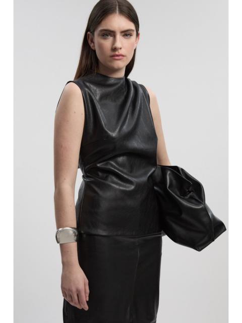 Faux Leather Drape Sleeveless Top