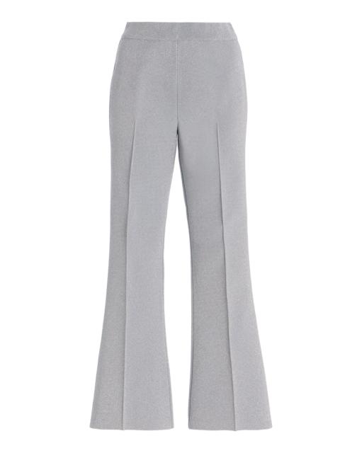 Exclusive Kick Metallic Cotton Knit Cropped Flared Pants silver