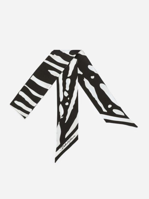 Zebra-print twill headscarf
