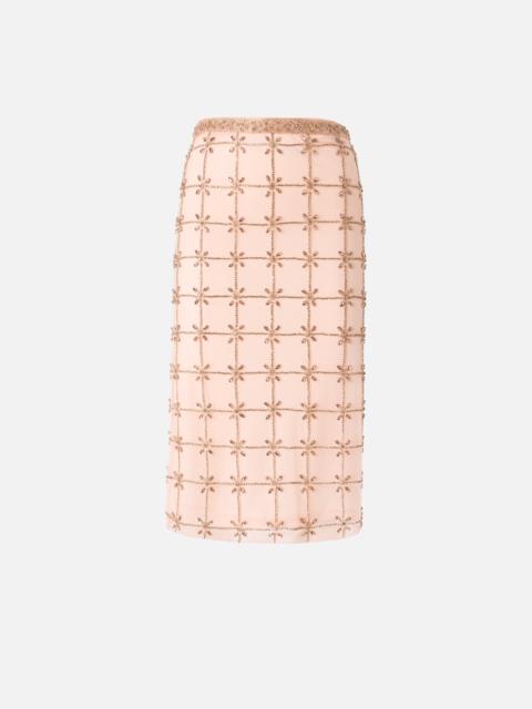MESH CALF-LENGTH SKIRT WITH CRYSTALS