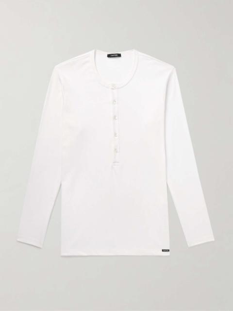 Stretch-Cotton Jersey Henley Pyjama T-Shirt