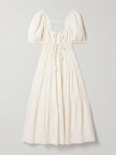 Palma crochet-trimmed fil coupé cotton-voile midi dress Ivory