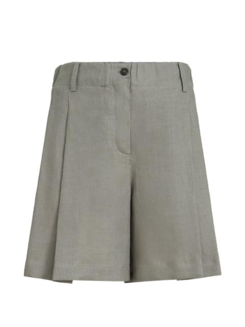 linen shorts with drawstring and pleats