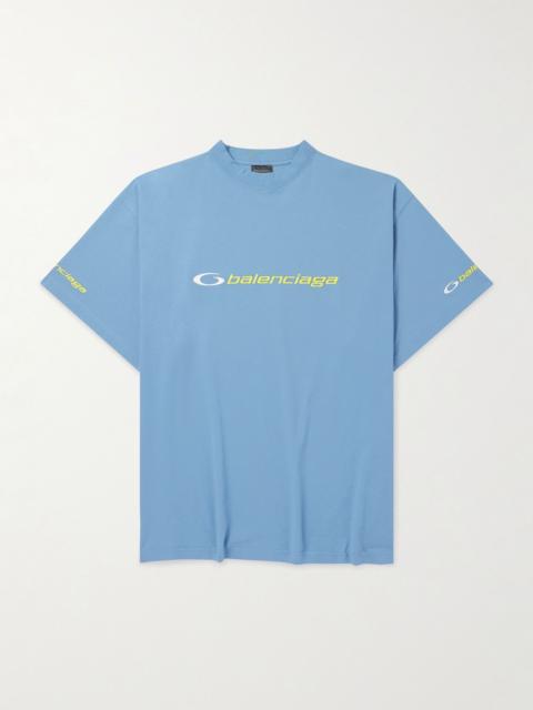 Oversized Logo-Embroidered Cotton-Jersey T-Shirt Blue