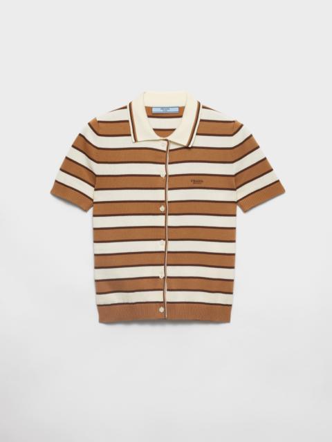 Short-sleeved striped cotton cardigan