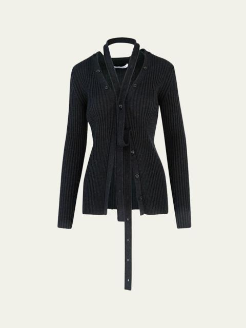 Button Convertible Rib V-Neck Cardigan