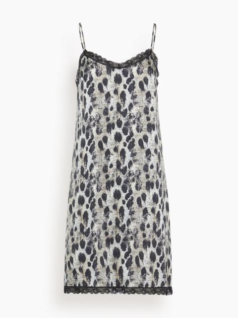 Lace Trimmed Slip Dress in Black Silver Leopard