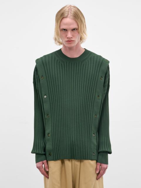 Green Rib-Knit Buttoned Sweater