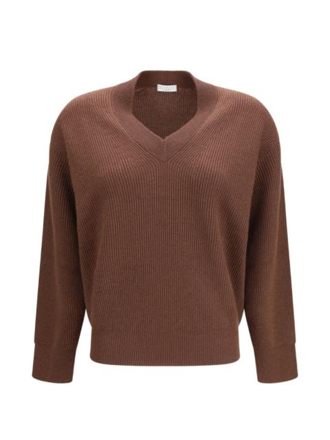 ribbed-knit V-neck sweater