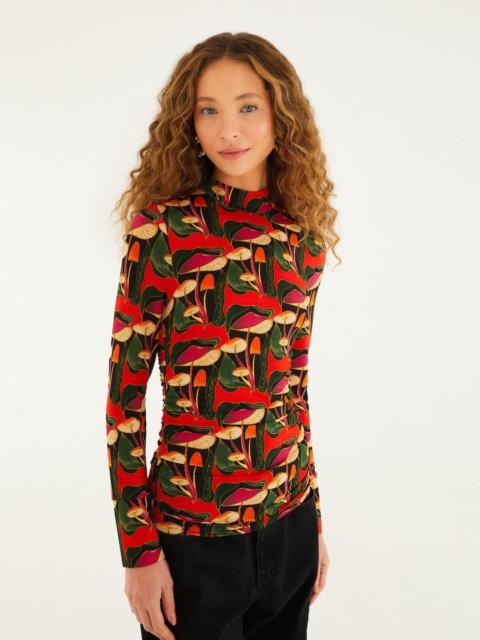 Black Wild Mushrooms Ruched Waist Jersey Blouse