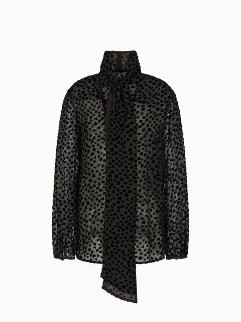 ASV JEU DE CARTES DEVORÉ TULLE SHIRT WITH FOULARD COLLAR