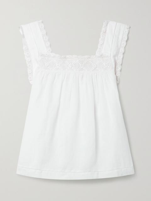 Aphra crochet-trimmed ramie top White