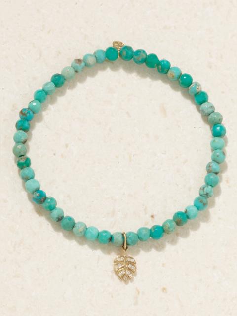 Tiny Monstera Leaf 14-karat Gold Multi-stone Bracelet