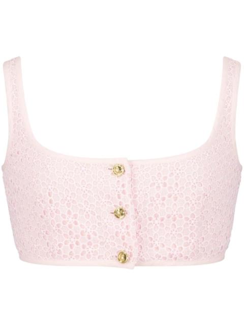 lace-embroidered sleeveless crop top