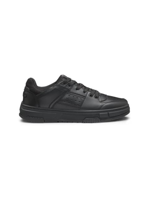 FAUX-LEATHER TRAINERS WITH MESH TRIMS
