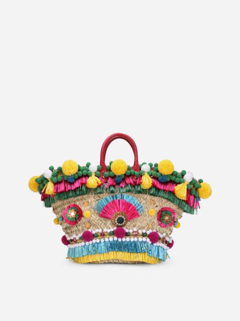 Straw Kendra coffa bag with embroidery