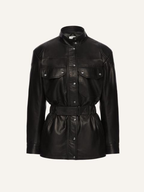 Belted utility jacket in black leather