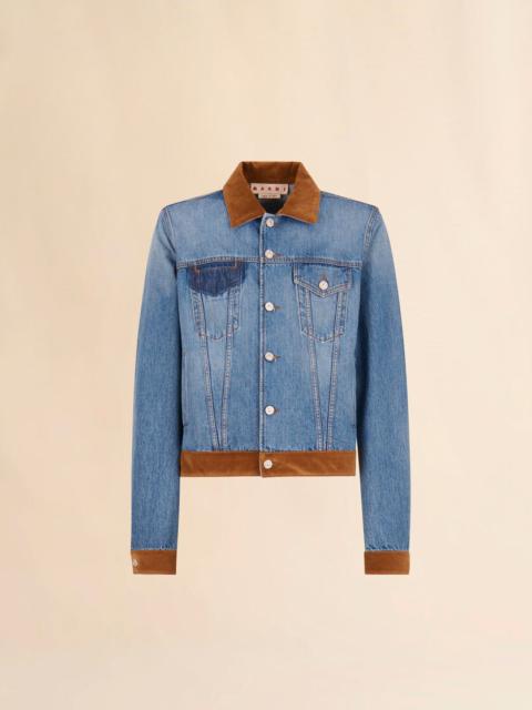 BLUE DENIM TRUCKER JACKET WITH PATCH ON BACK
