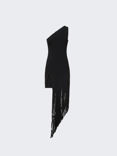 Side Fringe Detail Asymmetric Cut Knit Dress Black