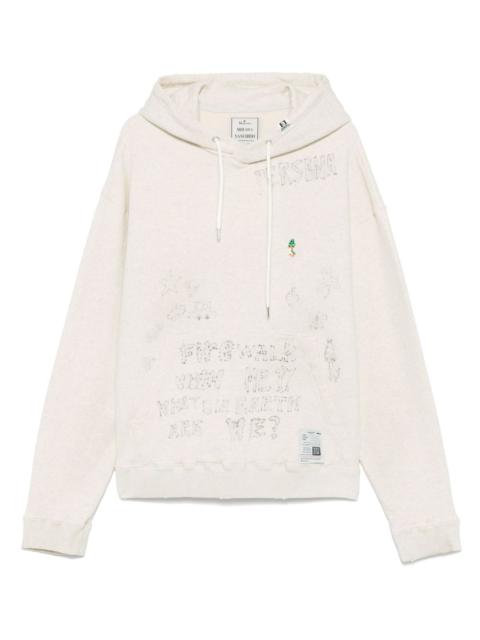 distressed graffiti-print hoodie