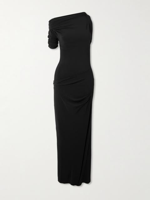 The Drapeado One-sleeve Jersey Midi Dress