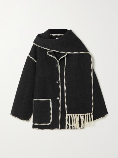 Draped Fringed Wool-blend Jacket