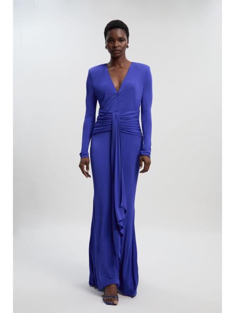 Premium Stretch Crepe Jersey V Neck Zip Detail Maxi Dress