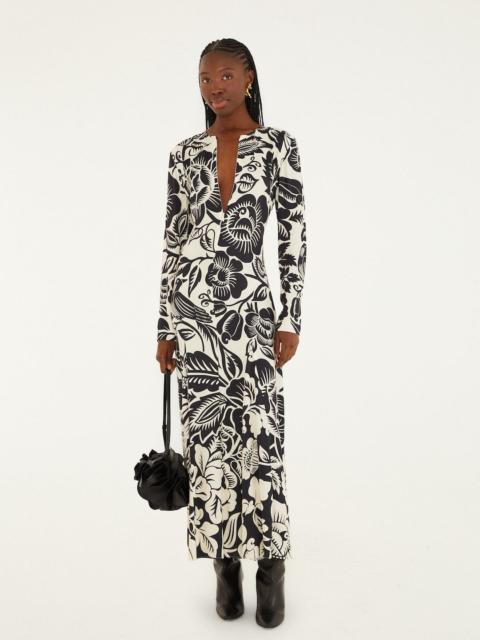 Off-White Cashews And Birds Lenzing™ Ecovero™ Viscose Maxi Dress