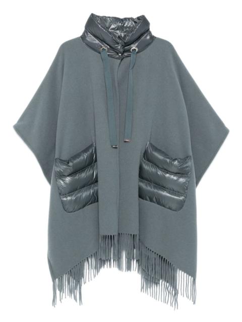 quilted-pocket fringed poncho