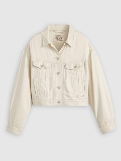 SHRUNKEN '90S LINEN BLEND LIGHTWEIGHT TRUCKER JACKET