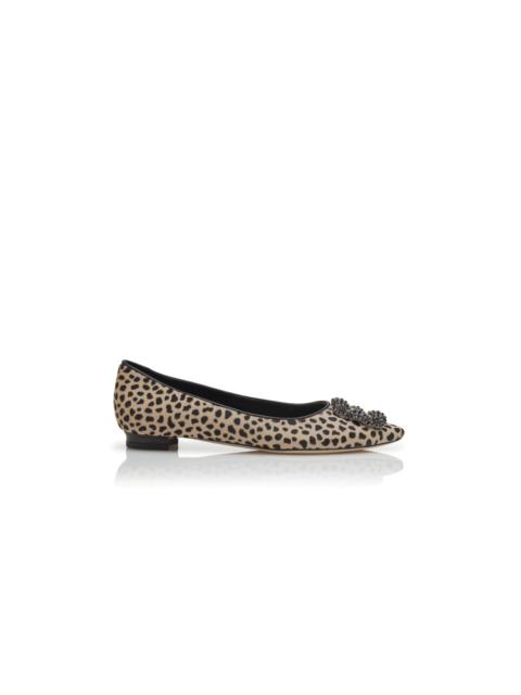 Animal Print Calf Hair Jewel Buckle Flat Pumps