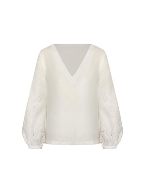 Una Vista Eyelet Linen Top off-white