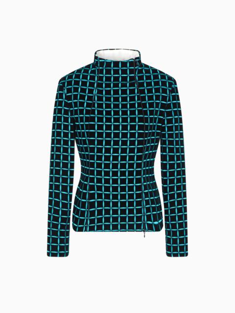 VELVET JACKET WITH EMBROIDERED CHECK MOTIF