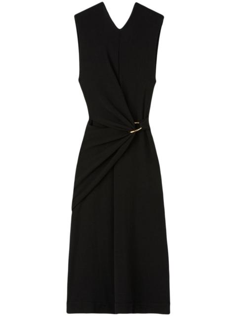 gathered sleeveless midi dress