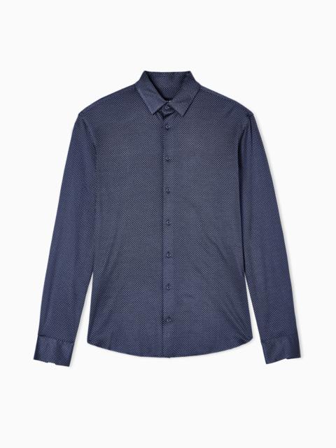 SLIM-FIT MICRO-JACQUARD SILK AND COTTON JERSEY SHIRT