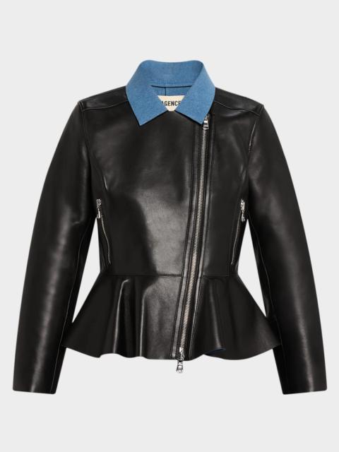 Lyric Leather Peplum-Hem Biker Jacket