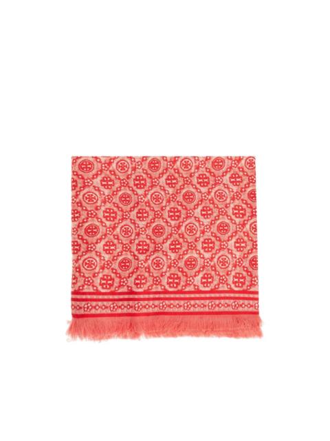 T MONOGRAM FLORAL SCARF