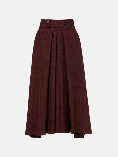 Petra pleated wool, silk, and linen midi skirt