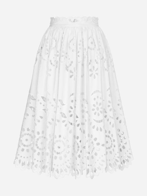 Cotton midi circle skirt with cut-out detailing