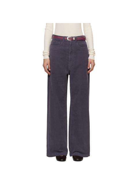 Purple Washed Corduroy Wide-Leg Trousers