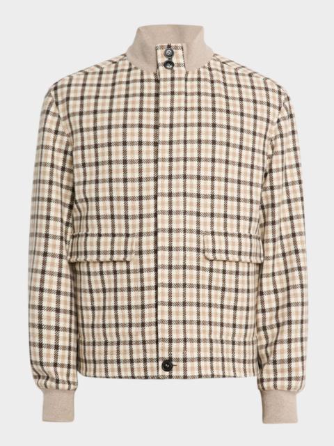 Men's Cashmere Check Hidden-Zip Chore Jacket