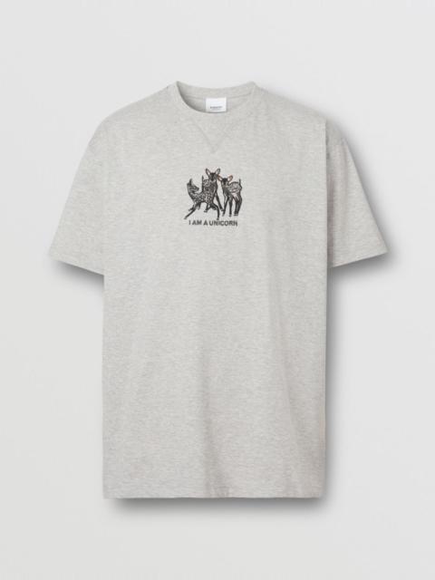 Embroidered Deer Cotton Oversized T-shirt