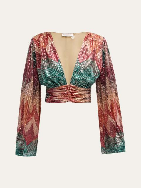Erin Sequin-Embellished Chevron Blouse