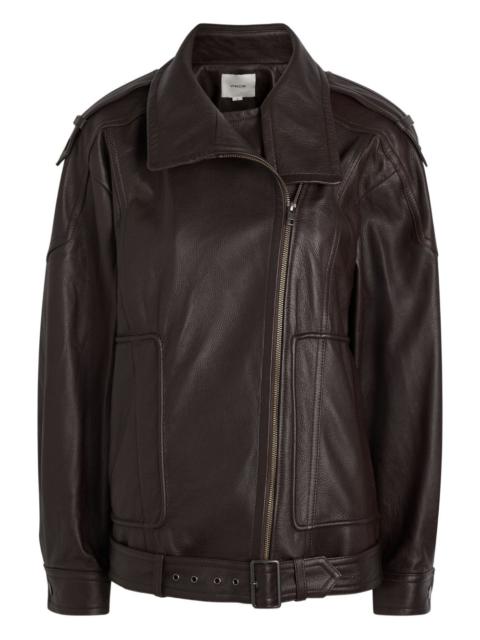 panelled grained leather jacket