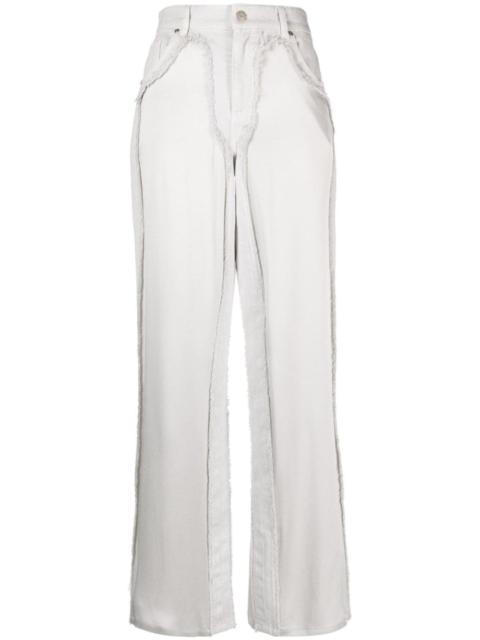 high-waist satin-panelled jeans